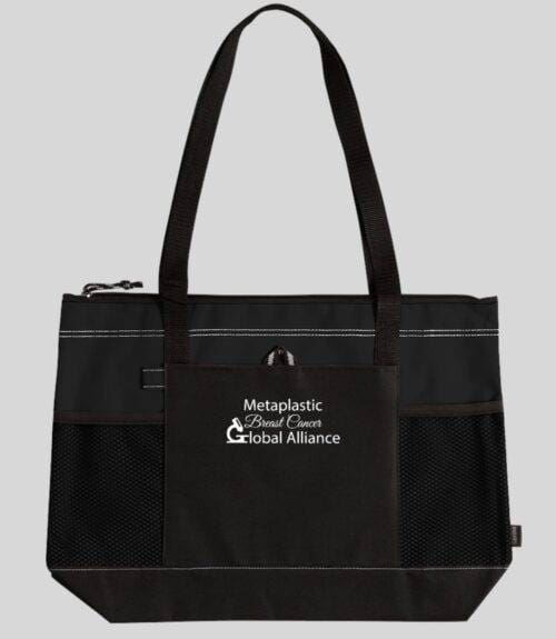 Zippered Tote with Metaplastic Breast Cancer Global Alliance Logo on it